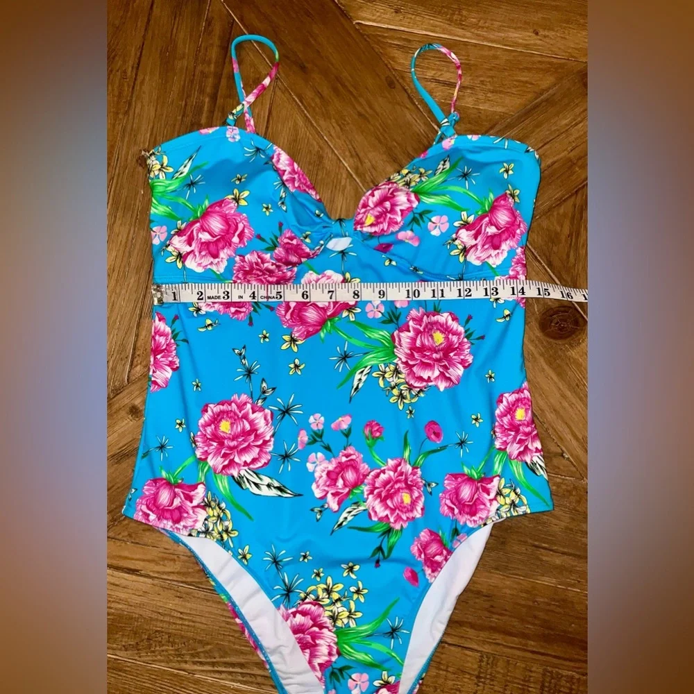 Betsey Johnson Blue Floral One Piece Swimsuit - Picture 3 of 11